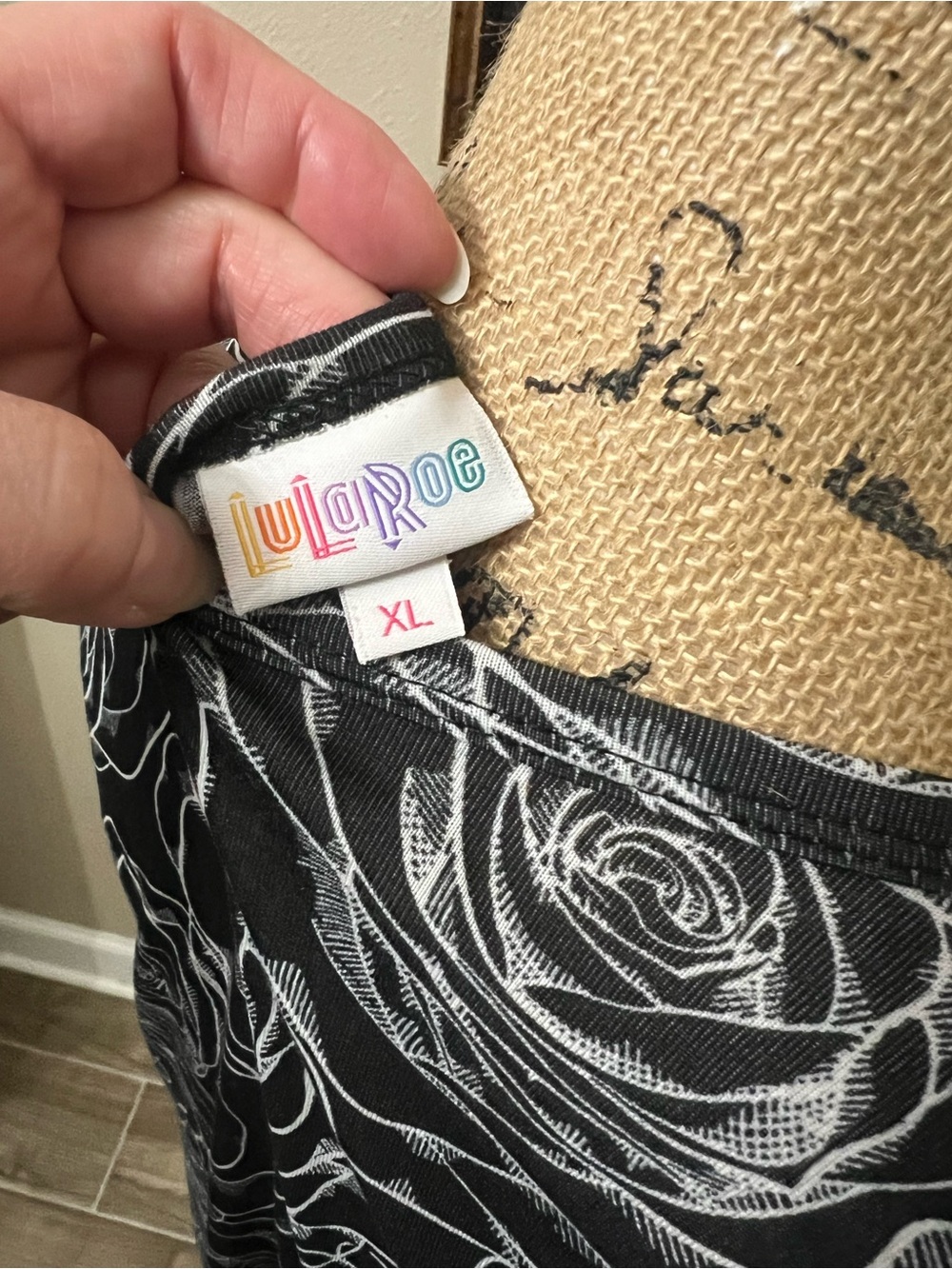 LuLaRoe Black Maxi Dress with White Rose Print - Picture 3 of 3